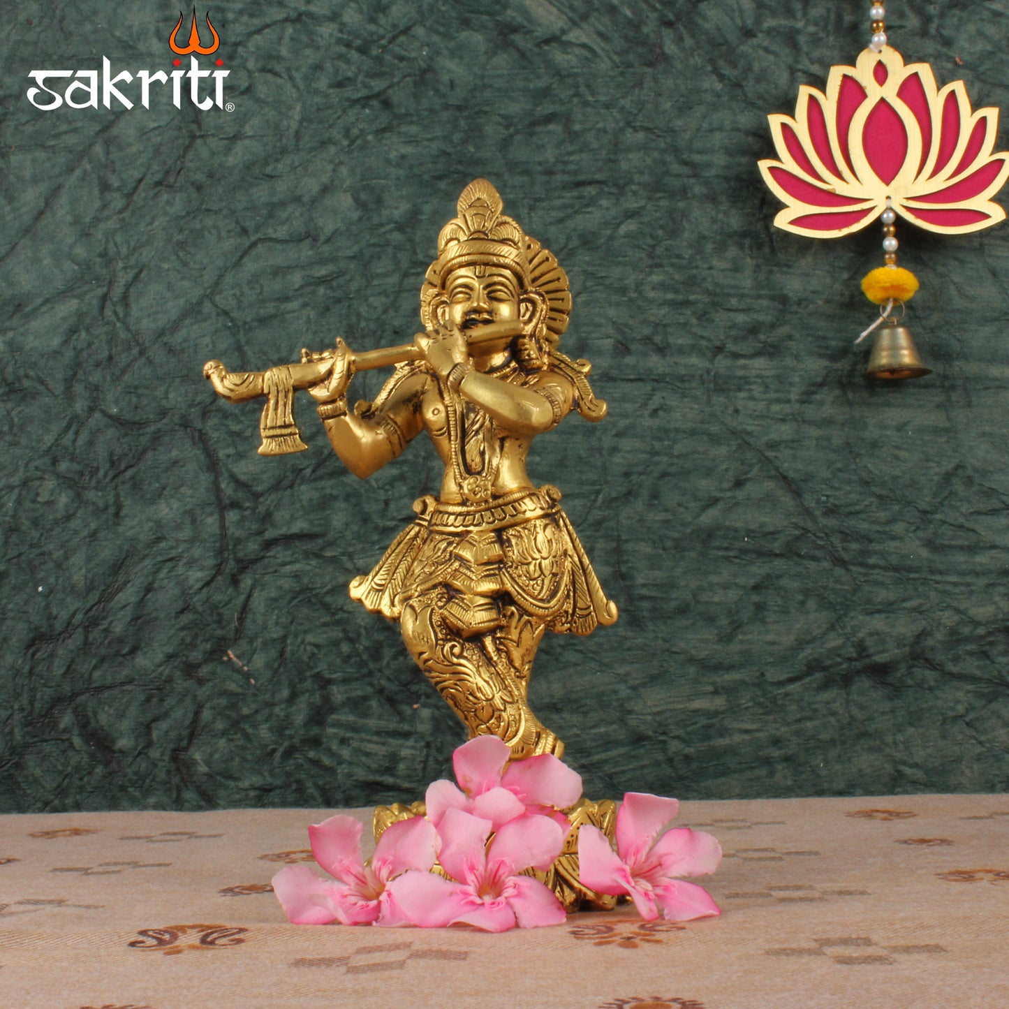 Standing Krishna with Lotus Base – 7.6 Inch Lord Krishna Idol with Flute for Decor