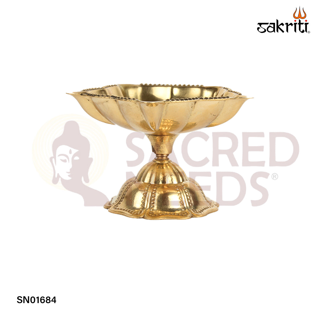 Brass 5 Wick Dana Deepam – 2.1 Inch Traditional Multi-Wick Oil Lamp for Pooja Rituals