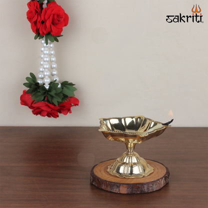 Brass 5 Wick Dana Deepam – 2.1 Inch Traditional Multi-Wick Oil Lamp for Pooja Rituals