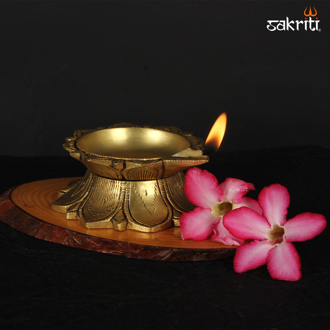 Brass Lotus Deepam – 1.8 Inch Sacred Flower-Shaped Oil Lamp for Festival and Prayer Use