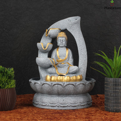 POLY RESIN GREY BUDDHA FOUNTAIN