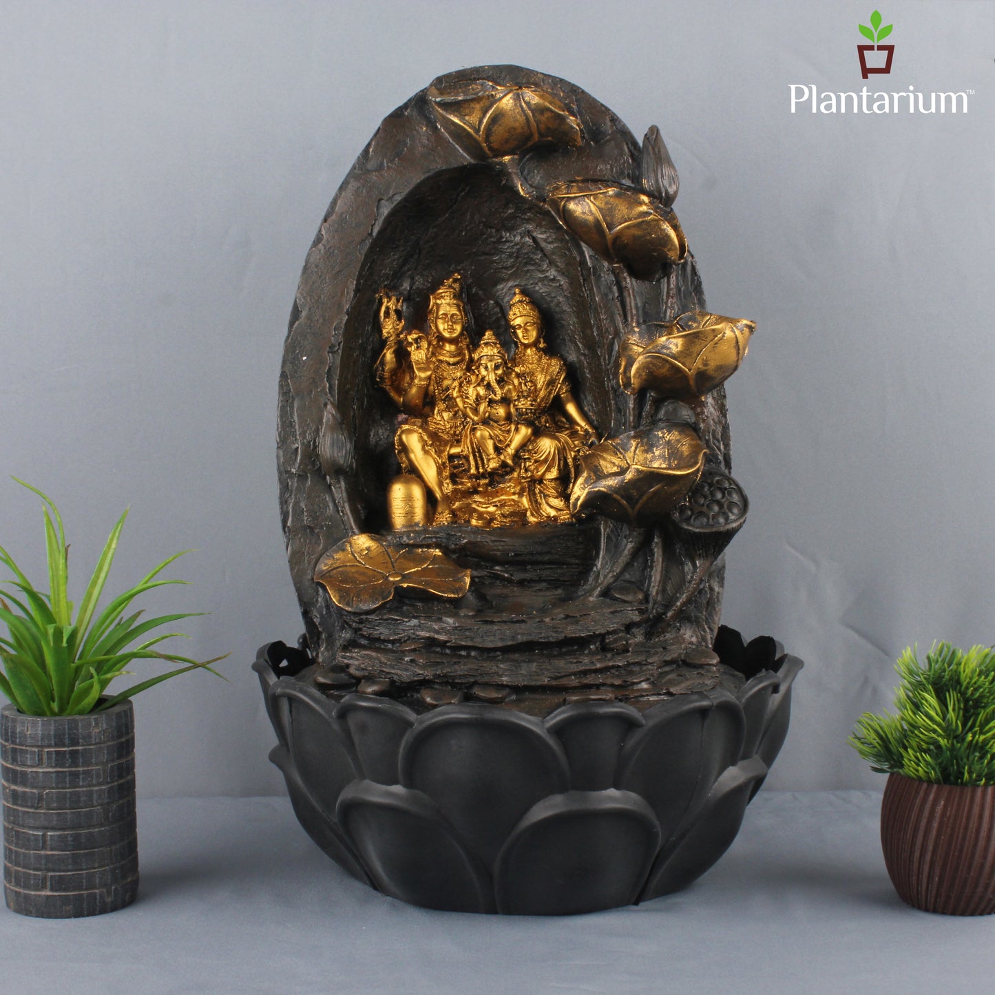 Polyresin Siva Parivar Fountain – 16 Inch Family of Shiva Indoor Water Fountain for Serenity