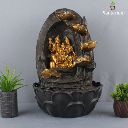 Polyresin Siva Parivar Fountain – 16 Inch Family of Shiva Indoor Water Fountain for Serenity