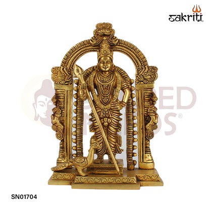 Brass Murugan with Frame – 8.7 Inch Framed Kartikeya Idol for Pooja or Gift