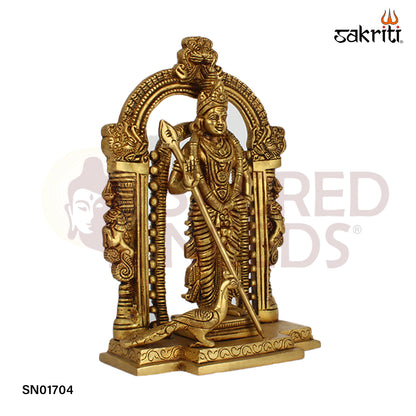 Brass Murugan with Frame – 8.7 Inch Framed Kartikeya Idol for Pooja or Gift