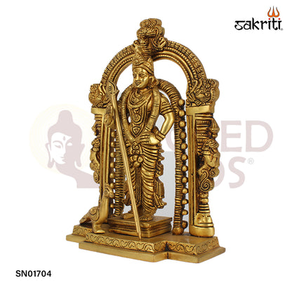 Brass Murugan with Frame – 8.7 Inch Framed Kartikeya Idol for Pooja or Gift