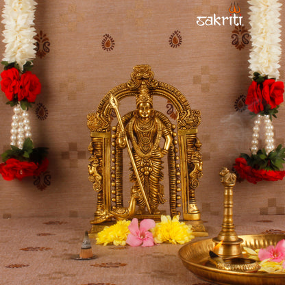 Brass Murugan with Frame – 8.7 Inch Framed Kartikeya Idol for Pooja or Gift