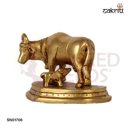 Brass Cow & Calf – 2.8 Inch Kamadhenu Figurine for Prosperity and Devotional Gift