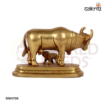 Brass Cow & Calf – 2.8 Inch Kamadhenu Figurine for Prosperity and Devotional Gift