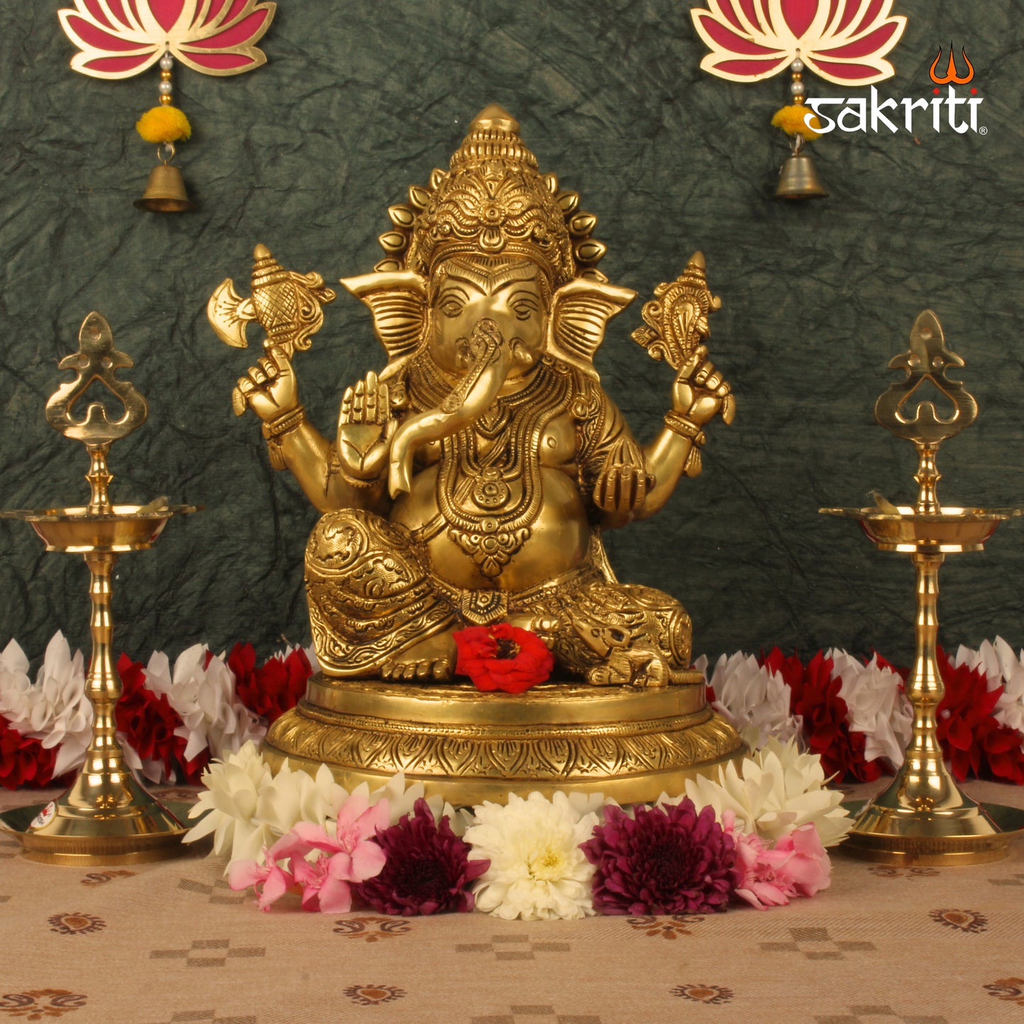 Brass Ganesha – 11.6 Inch Ganapati Idol for Good Fortune & Spiritual Home Decor