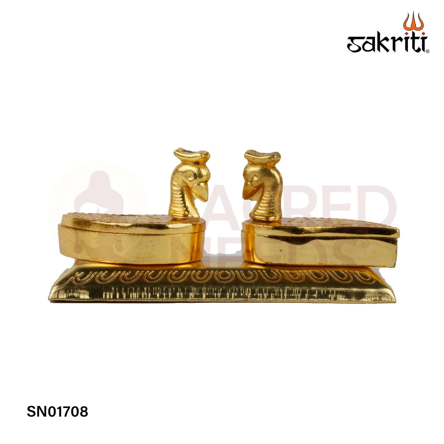 Zinc Double Peacock Round GP – 1.8 Inch Decorative Zinc Kumkum Holder with Peacock Design (Gold Polish)