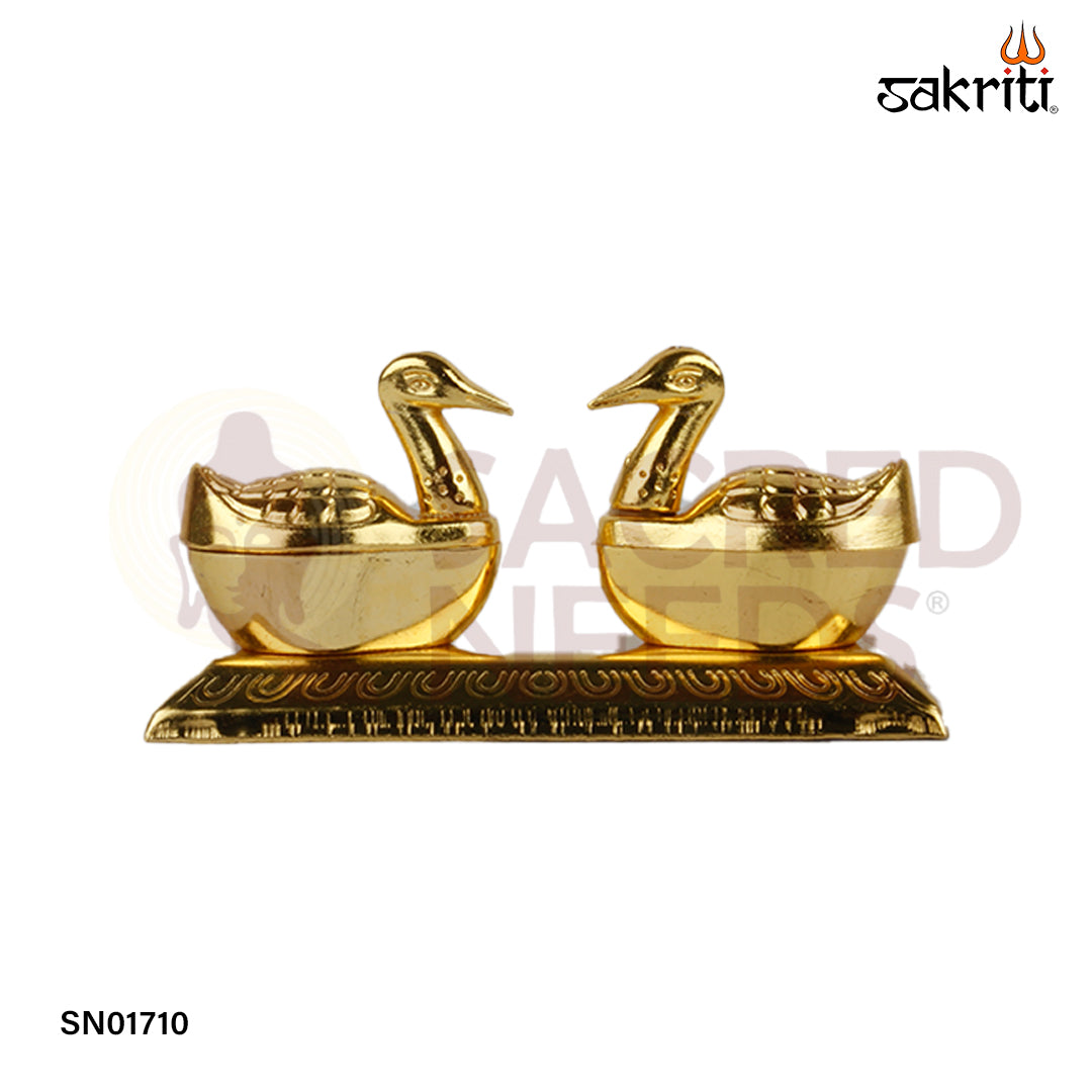 Zinc Double Duck GP – 2.1 Inch Decorative Kumkum Pot for Pooja Use (Gold Polish)