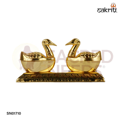 Zinc Double Duck GP – 2.1 Inch Decorative Kumkum Pot for Pooja Use (Gold Polish)