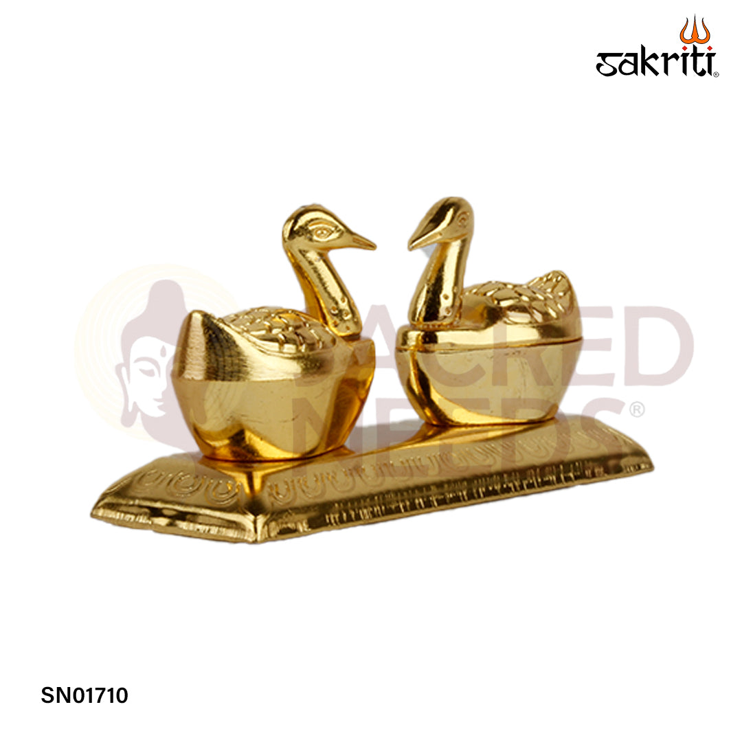 Zinc Double Duck GP – 2.1 Inch Decorative Kumkum Pot for Pooja Use (Gold Polish)
