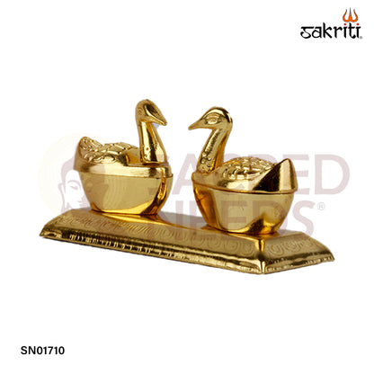 Zinc Double Duck GP – 2.1 Inch Decorative Kumkum Pot for Pooja Use (Gold Polish)
