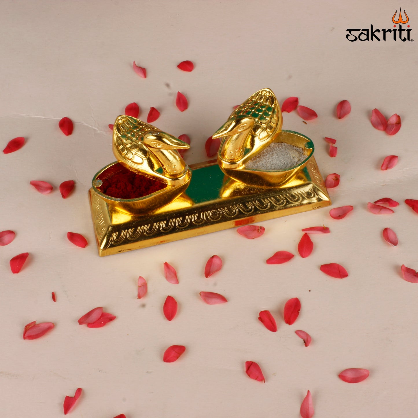 Zinc Double Duck GP – 2.1 Inch Decorative Kumkum Pot for Pooja Use (Gold Polish)