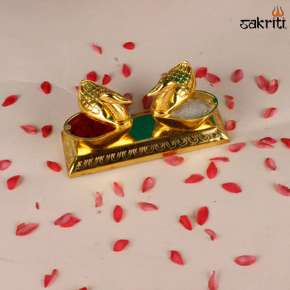 Zinc Double Duck GP – 2.1 Inch Decorative Kumkum Pot for Pooja Use (Gold Polish)