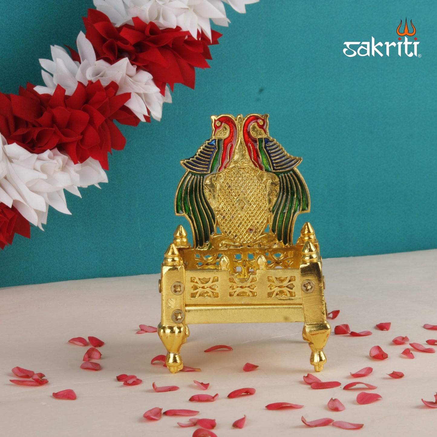 Zinc Simhasanam Meena – 3.9 Inch Ornamental Throne for Deity Idols (Meenakari Work)