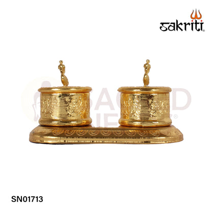 Zinc Double Kumkum Pot GP – 2.3 Inch Dual-Compartment Brass Kumkum Holder (Gold Polish)