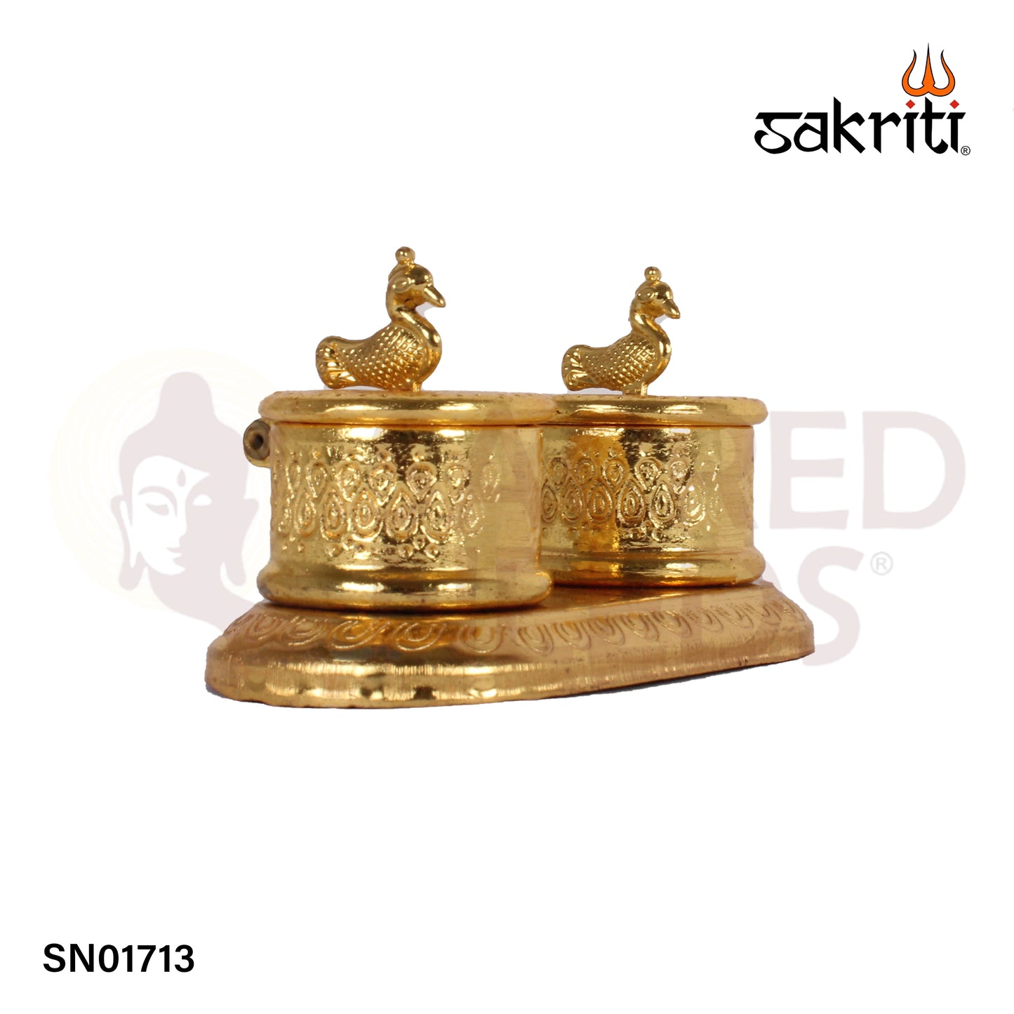 Zinc Double Kumkum Pot GP – 2.3 Inch Dual-Compartment Brass Kumkum Holder (Gold Polish)