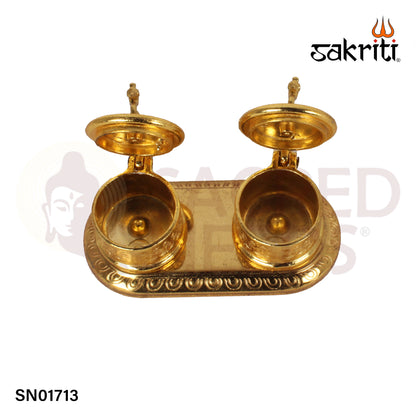 Zinc Double Kumkum Pot GP – 2.3 Inch Dual-Compartment Brass Kumkum Holder (Gold Polish)