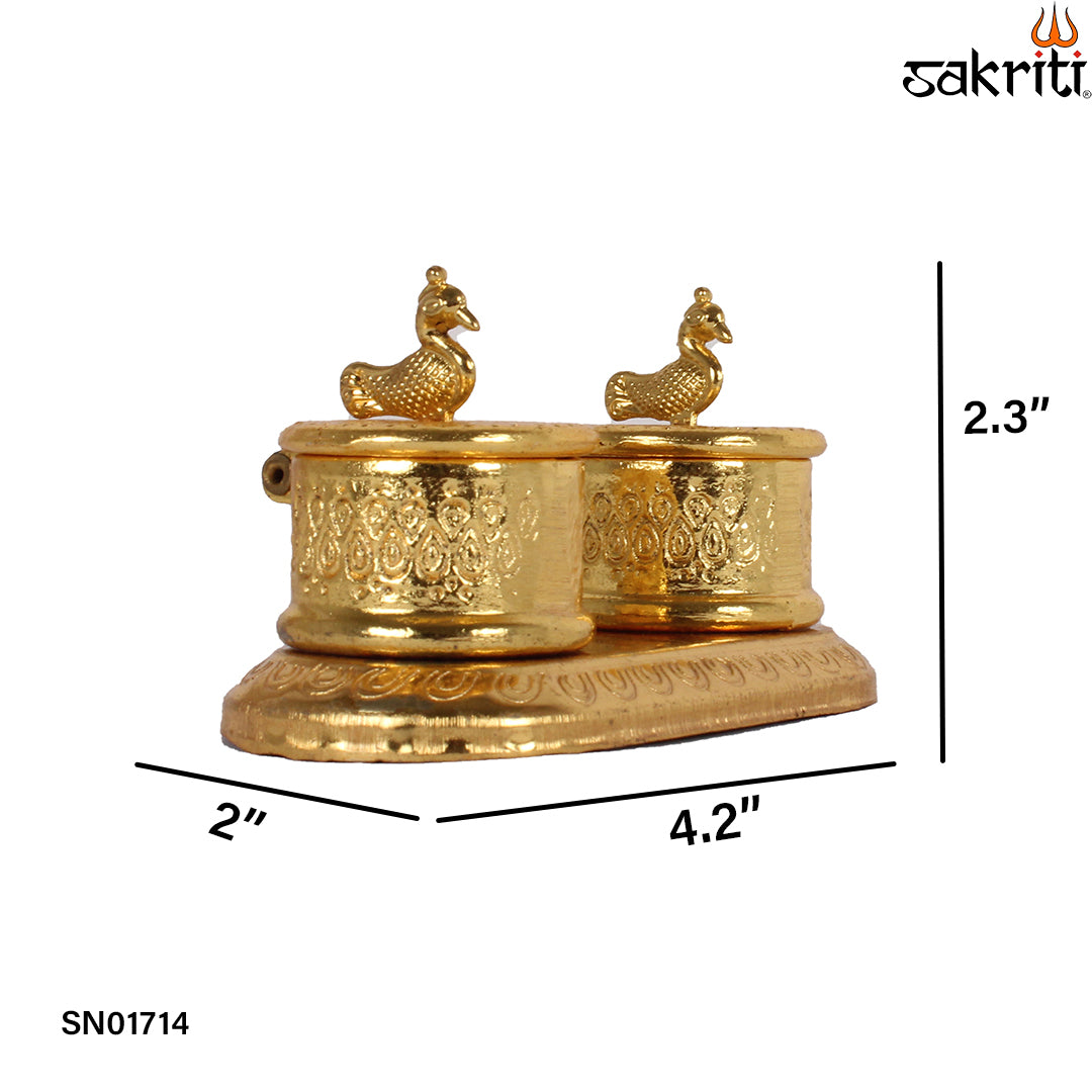 Zinc Double Kumkum Pot GP – 2.3 Inch Dual-Compartment Brass Kumkum Holder (Gold Polish)