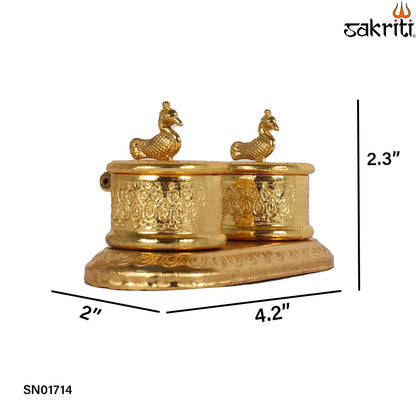 Zinc Double Kumkum Pot GP – 2.3 Inch Dual-Compartment Brass Kumkum Holder (Gold Polish)