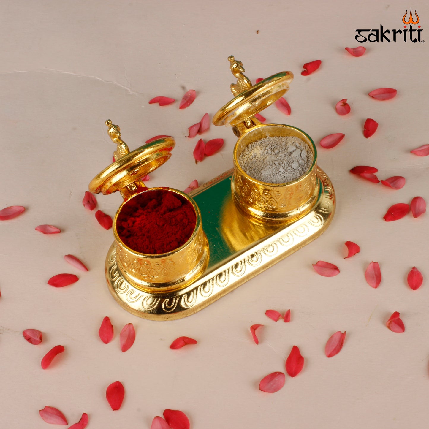 Zinc Double Kumkum Pot GP – 2.3 Inch Dual-Compartment Brass Kumkum Holder (Gold Polish)