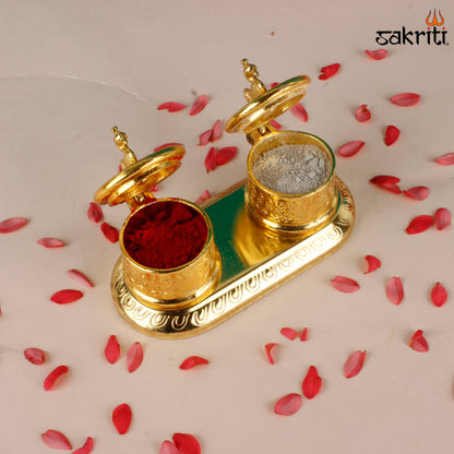 Zinc Double Kumkum Pot GP – 2.3 Inch Dual-Compartment Brass Kumkum Holder (Gold Polish)