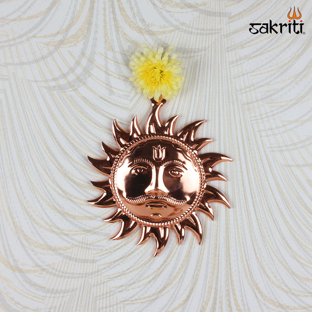 Iron Sun Face CP – 7.6 Inch Copper Polish Surya Wall Decor for Energy & Positivity