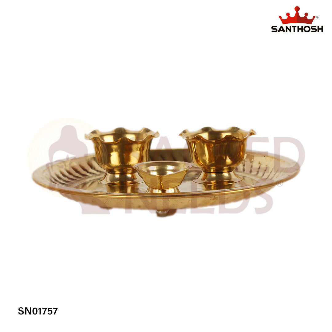 Brass Pooja Plate Set – 2 Inch Small Pooja Thali Set for Daily Rituals