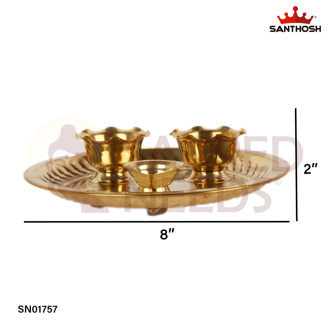 Brass Pooja Plate Set – 2 Inch Small Pooja Thali Set for Daily Rituals