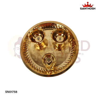 Brass Pooja Plate Set – 2.4 Inch Traditional Puja Plate with Accessories for Home Temple