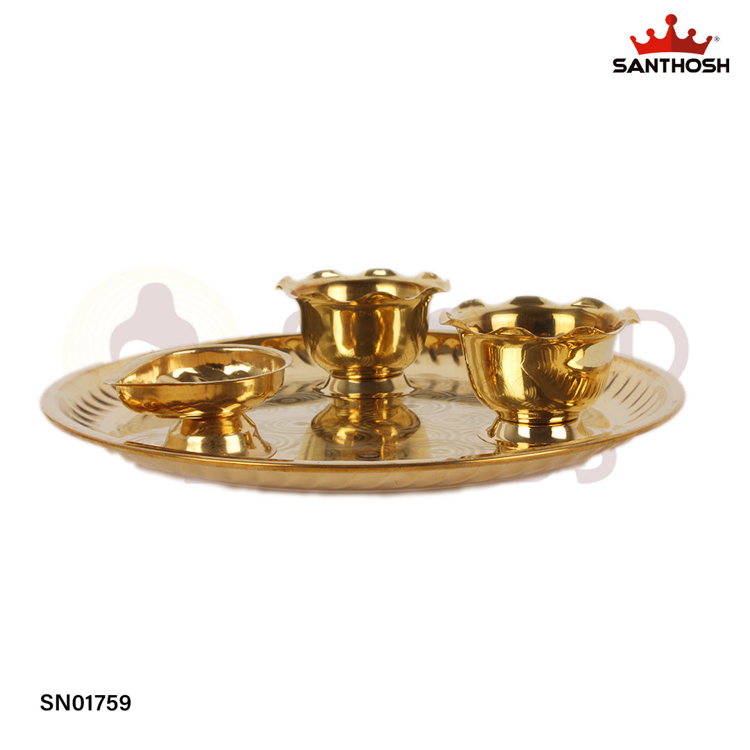 Brass Pooja Plate Set – 2.8 Inch Devotional Thali Set for Offering and Prayer