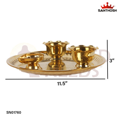 Brass Pooja Plate Set – 3 Inch Sacred Brass Plate Set for Spiritual Offerings