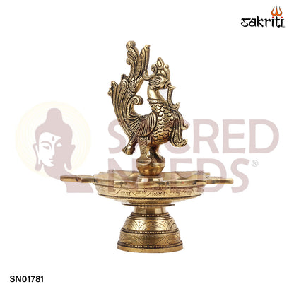 Brass 5 Mukh Annam Vilakku – 9.6 Inch Traditional Five-Spout Oil Lamp with Annam Bird Design