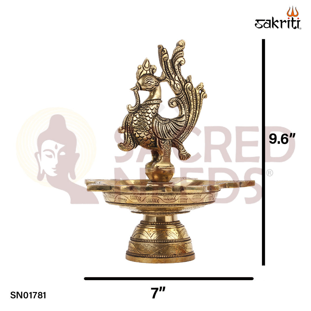Brass 5 Mukh Annam Vilakku – 9.6 Inch Traditional Five-Spout Oil Lamp with Annam Bird Design