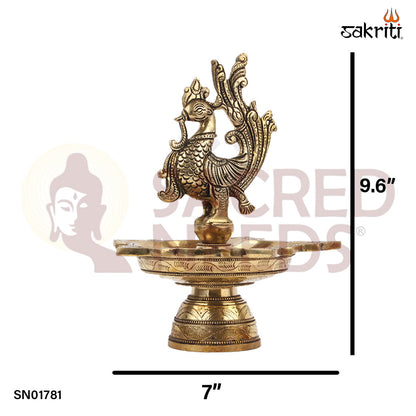 Brass 5 Mukh Annam Vilakku – 9.6 Inch Traditional Five-Spout Oil Lamp with Annam Bird Design