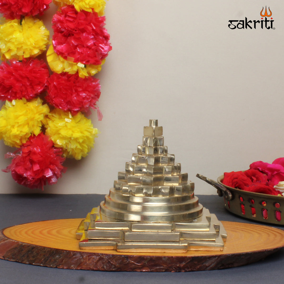 Brass Maha Meru Pyramid – 3.6 Inch Sacred Geometry Energy Pyramid for ...