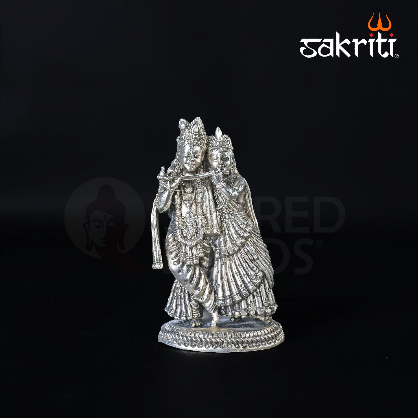 Brass Radha Krishna Idol – 4.2 Inch Height | Silver Polish | Miniature Decorative Statue for Car, Desk & Puja