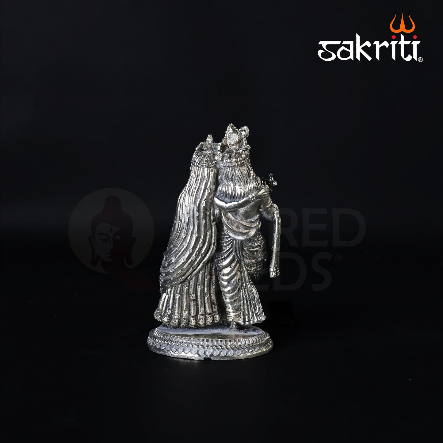 Brass Radha Krishna Idol – 4.2 Inch Height | Silver Polish | Miniature Decorative Statue for Car, Desk & Puja