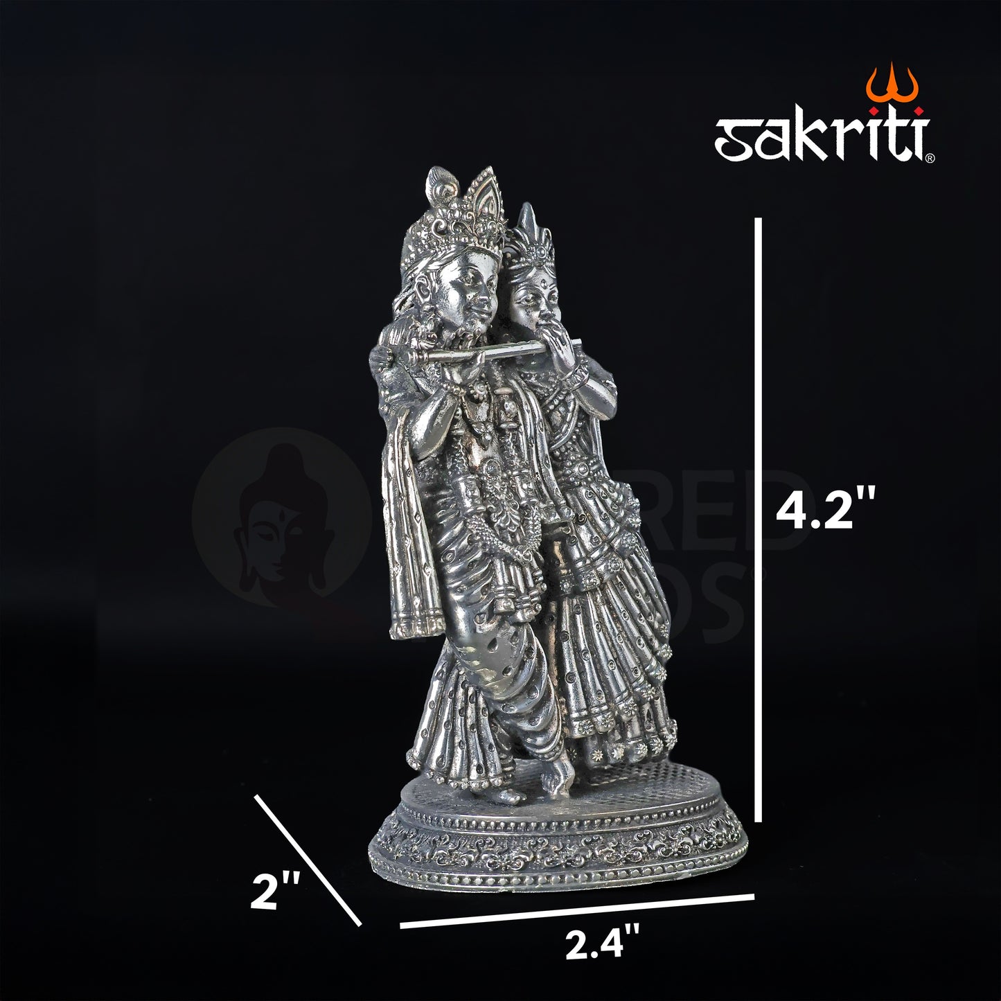 Brass Radha Krishna Idol – 4.2 Inch Height | Silver Polish | Miniature Decorative Statue for Car, Desk & Puja