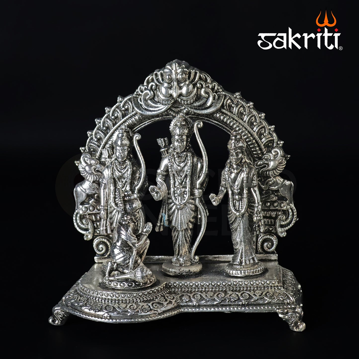 Brass Ram Darbar Idol – 4.3 Inch Height | Silver Polish | Ram Sita Lakshman Hanuman Statue for Mandir & Gifting