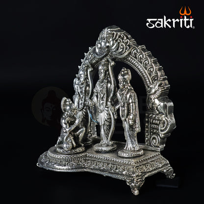 Brass Ram Darbar Idol – 4.3 Inch Height | Silver Polish | Ram Sita Lakshman Hanuman Statue for Mandir & Gifting