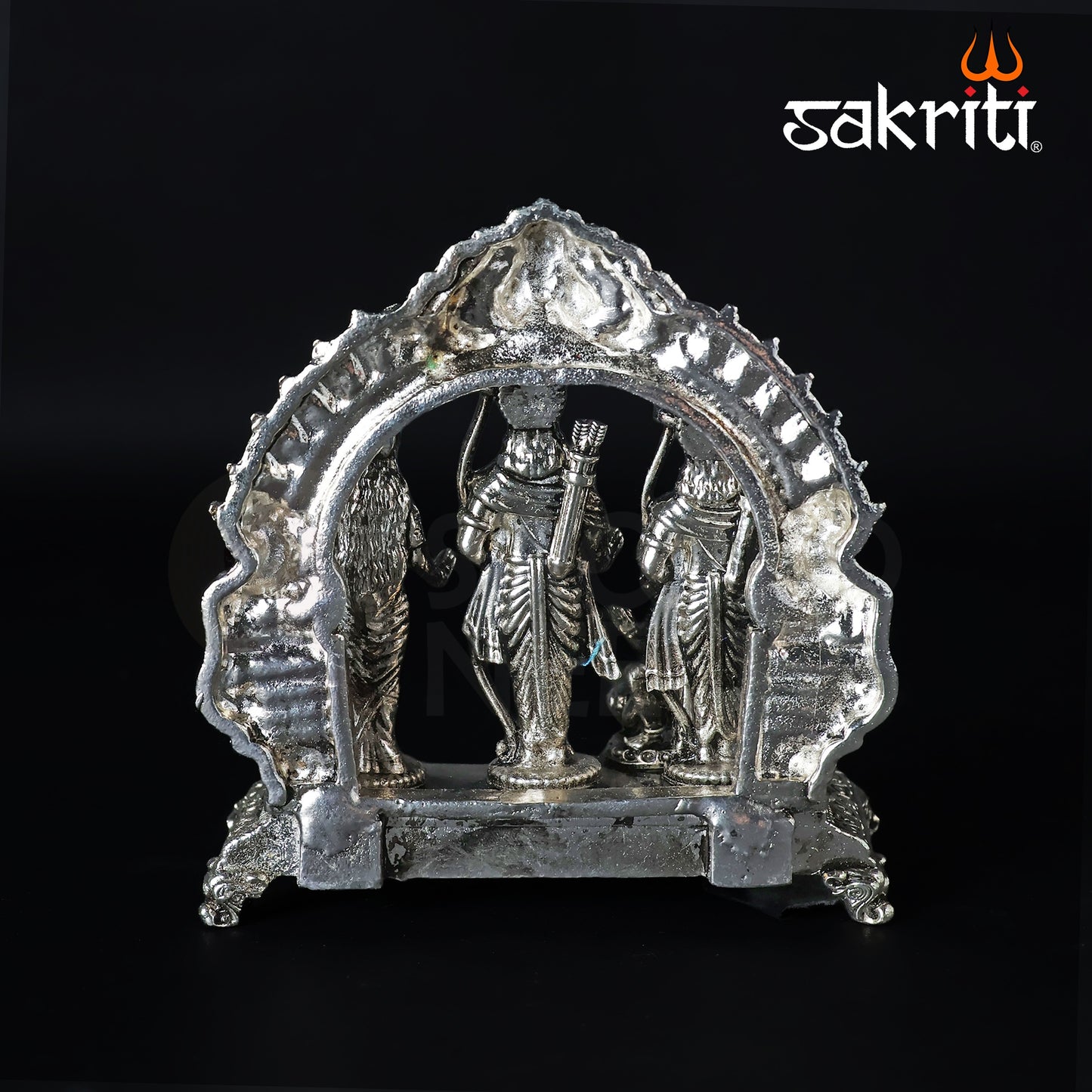 Brass Ram Darbar Idol – 4.3 Inch Height | Silver Polish | Ram Sita Lakshman Hanuman Statue for Mandir & Gifting