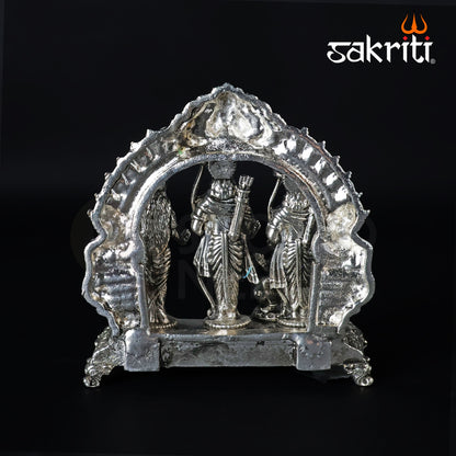 Brass Ram Darbar Idol – 4.3 Inch Height | Silver Polish | Ram Sita Lakshman Hanuman Statue for Mandir & Gifting