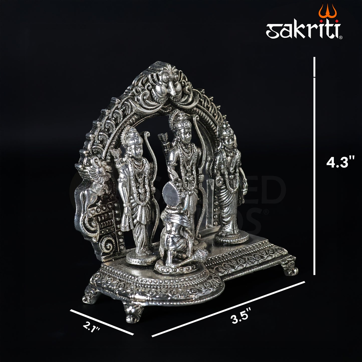 Brass Ram Darbar Idol – 4.3 Inch Height | Silver Polish | Ram Sita Lakshman Hanuman Statue for Mandir & Gifting