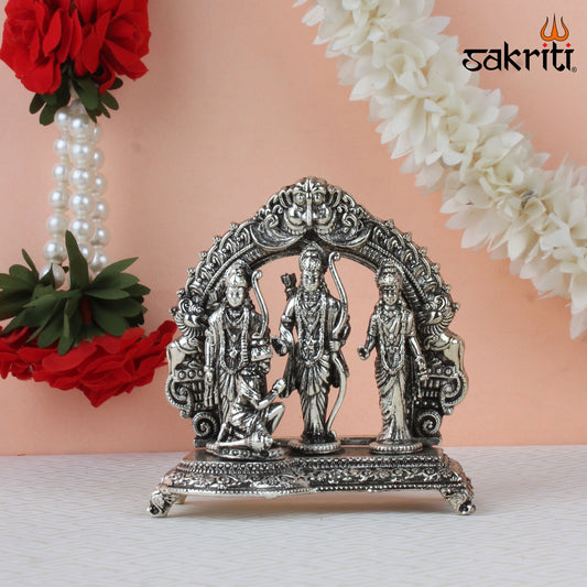 Brass Ram Darbar Idol – 4.3 Inch Height | Silver Polish | Ram Sita Lakshman Hanuman Statue for Mandir & Gifting