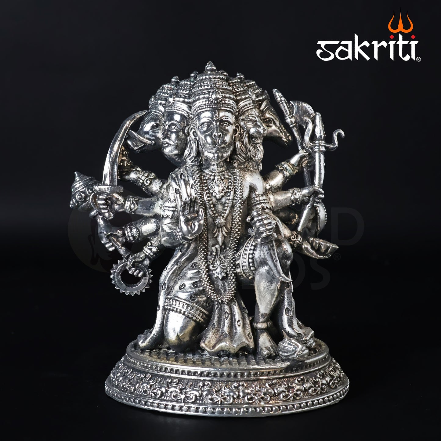 Brass Panchamukhi Hanuman Idol – 5.2 Inch Height | Silver Polish | Multi-Faced Hanuman Statue for Protection & Worship