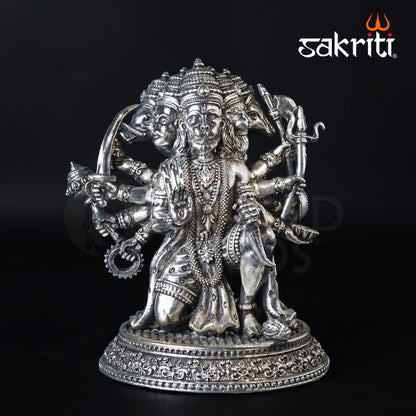 Brass Panchamukhi Hanuman Idol – 5.2 Inch Height | Silver Polish | Multi-Faced Hanuman Statue for Protection & Worship